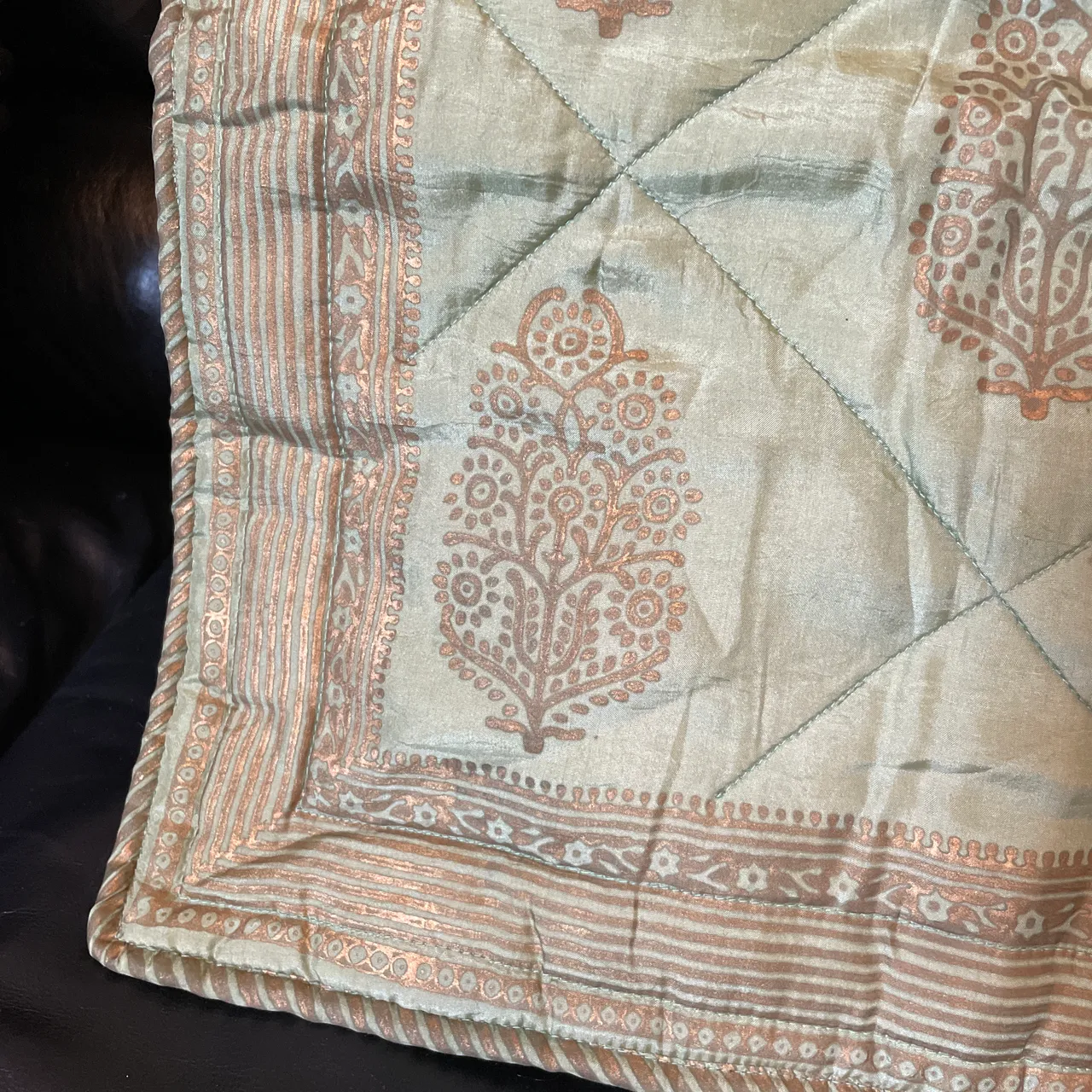 Silk cushion cover with gold accents  photo 3